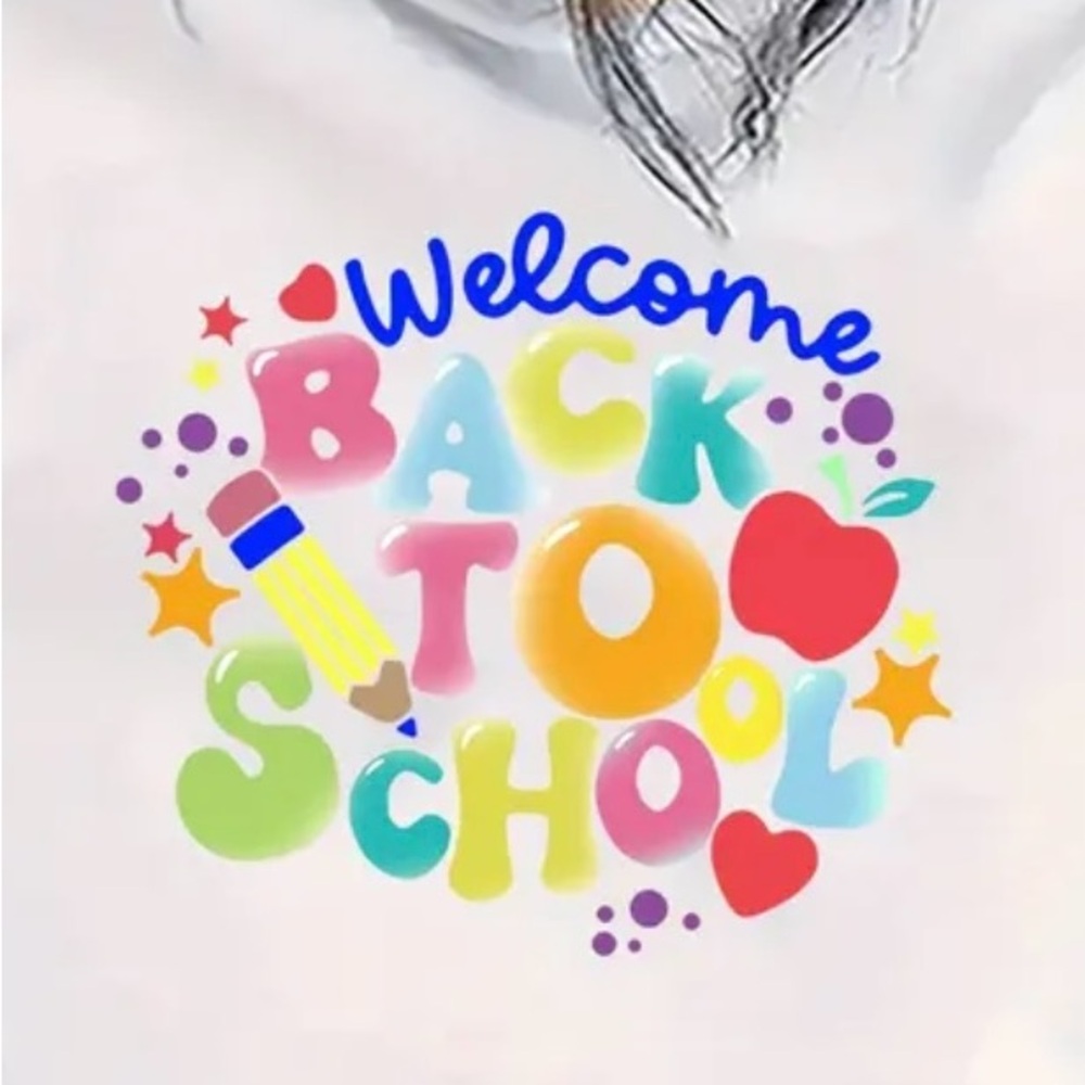 Round Neck Short Sleeve T-Shirt, Back to School Candy Letter large white